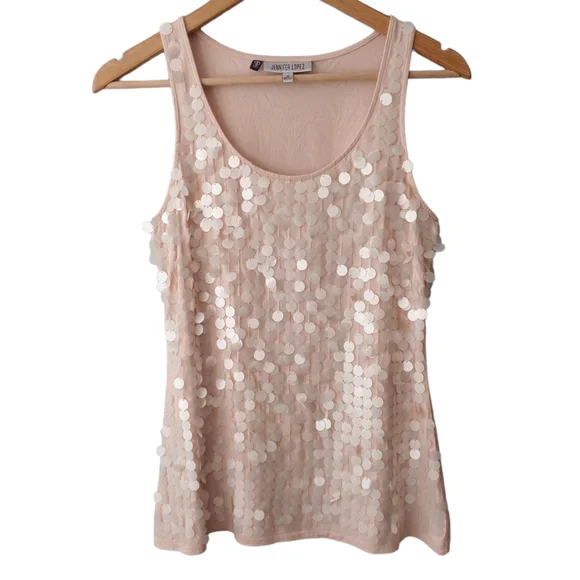 Jennifer Lopez Pale Pink Shimmery Tank Top Size Medium - Picture 1 of 7